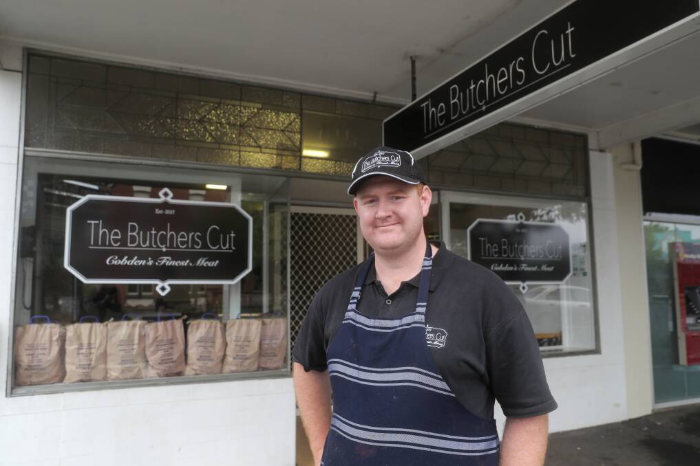 Marlin Walsh, owner of The Butcher's Cut in Cobden, says trade in the town is quiet but hopes it will improve. Picture: Rob Gunstone