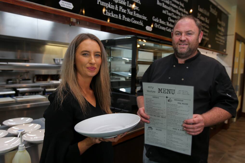 Back in business: City Bistro owners and operators Tanya and Mick McGowan are happy to reopen after a fire at the bowls club premises in April. Picture: Rob Gunstone