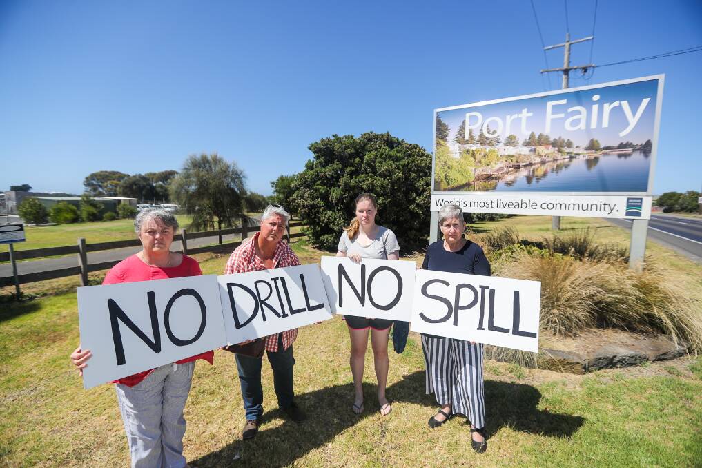 No thanks: Susan Thomas, Genevieve Grant, Grace Warmuth and Es Warmuth are opposed to gas and oil mining in the region. They are holding protests this weekend.  Picture: Morgan Hancock

