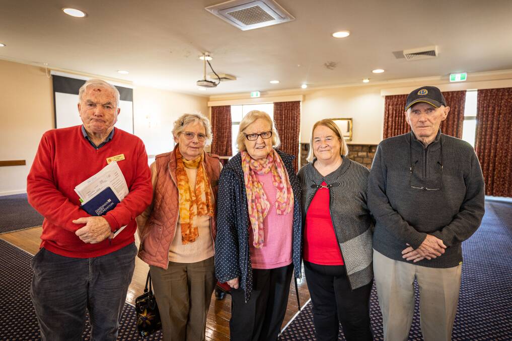 Terang residents Des McKinnon, Thelma Miller, Margaret Wickham, Gerdy McCormack, and Frank Riordon are upset about the closure of May Noonan aged care facility. Picture by Sean McKenna.