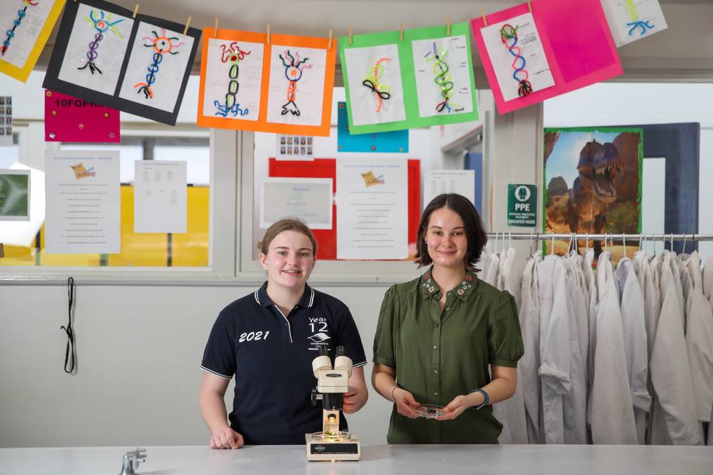 Passionate: Warrnambool College year 11 student Airlie O'Brien will attend the National Youth Science Forum in January. Laboratory technician Brooke Jensen (right) recommended Airlie for the Rotary endorsed program. Picture: Morgan Hancock