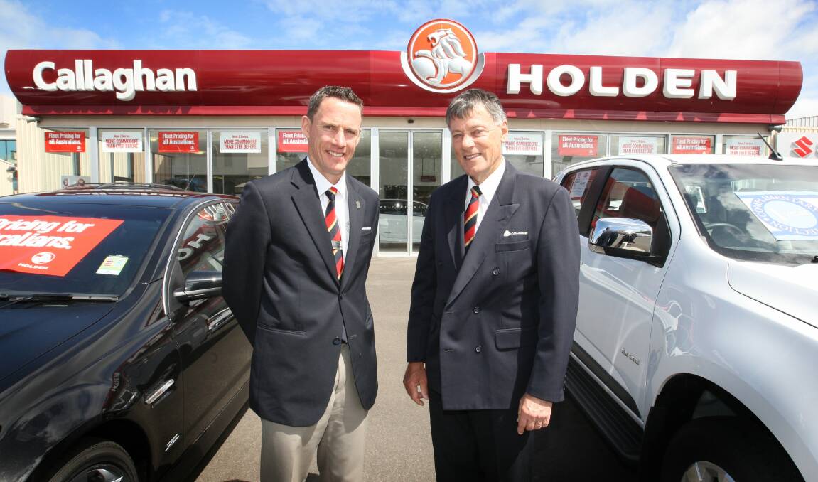 Callaghan Motors dealer principal Steve Callaghan with his father Brian Callaghan in 2012. The 4400 square metre site is for sale by expression of interest until November 30. 