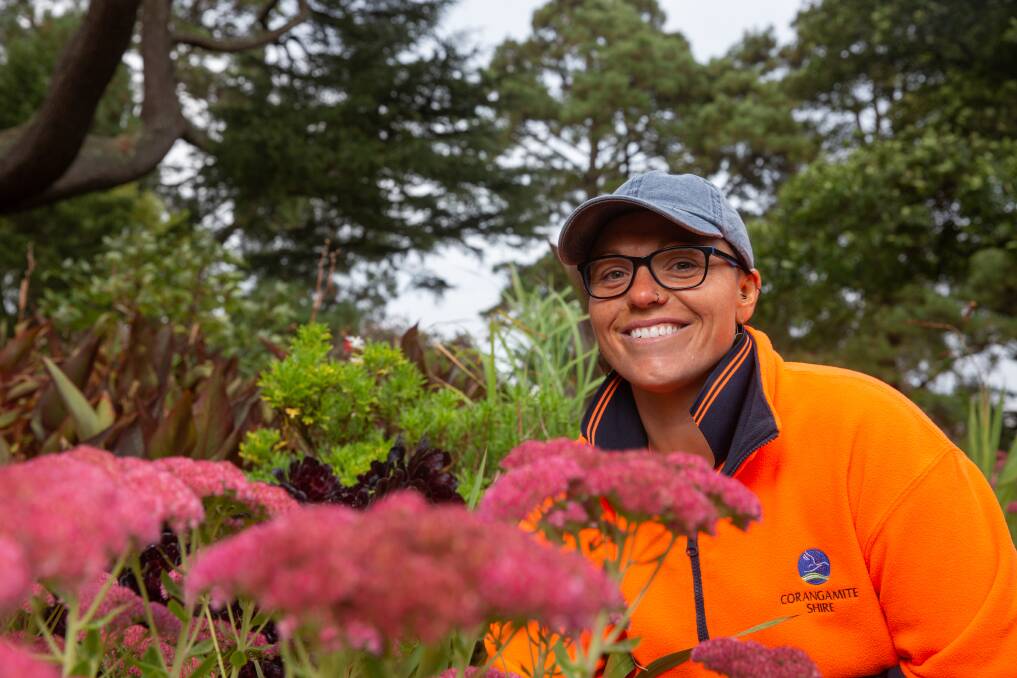 Green thumb: Corangamite Shire parks and gardens team member Stephanie Pemberton is in the running for Victorian Apprentice of the Year to be awarded in October. 