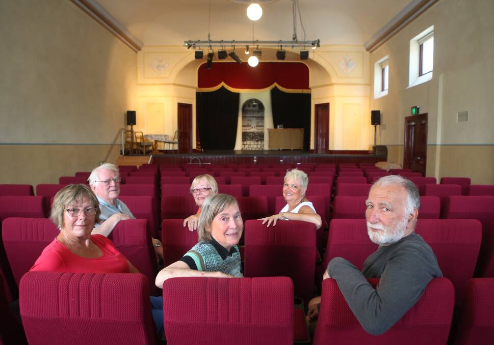 Spots available: Port Fairy Theatre Group members (back) Len McCall, Tricia Smith, Chris Evans, (front) Wendy Smyrk, Kath Harper and Paul Bucci at the Port Fairy Lecture Hall.