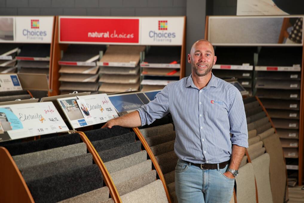 Expansion: Choices Flooring Warrnambool owner Billy Edis, and wife Amy, are moving their Timor Street premises to the Warrnambool Homemaker Centre in the coming months. Picture: Morgan Hancock 