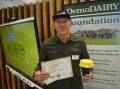 Winning idea: Nick Seymour took out the top prize at the South-west Victorian Dairy Innovation Challenge for his trough and sensor which lets farmers know when there is a problem with their cows' water supply.
