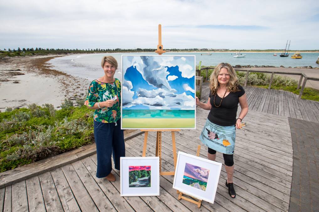 Crafty: Warrnambool City Council's events and promotions manager Bec Elms and artist in residence Shari Nye who will showcase her work as part of this year's Beach Fest event. Picture: Christine Ansorge