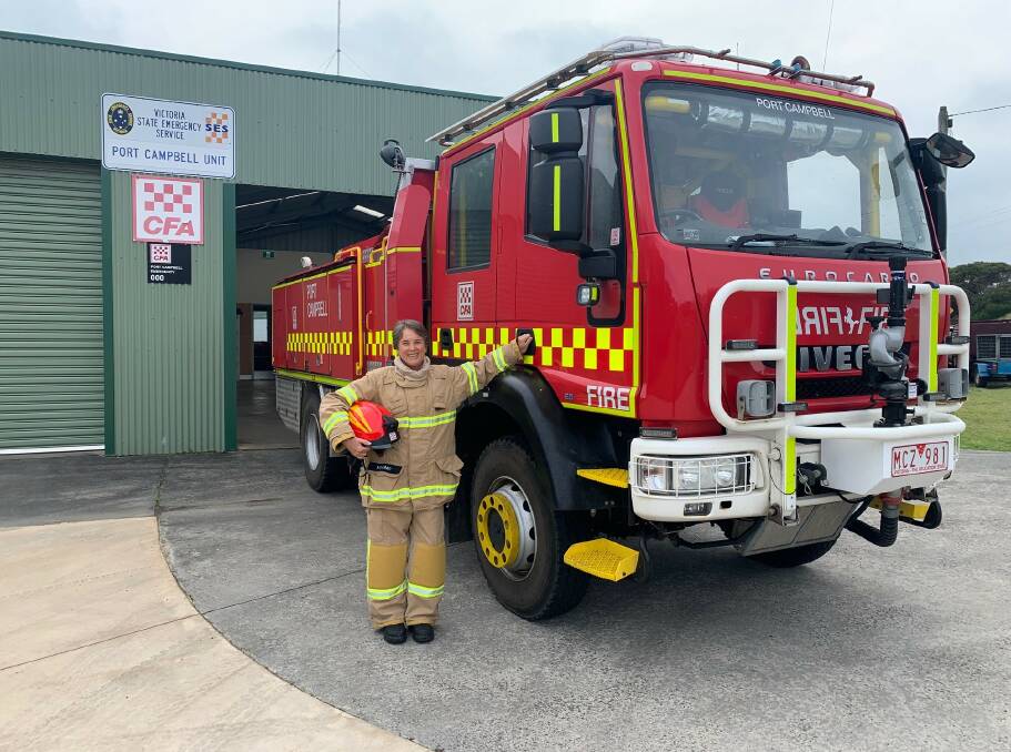 Experienced: Port Campbell CFA brigade captain Katy Millard thinks nothing of jumping in the driver's seat after gaining lots of driving experience in her former role as a police officer, where she completed driving courses and was involved in police pursuits in Melbourne.