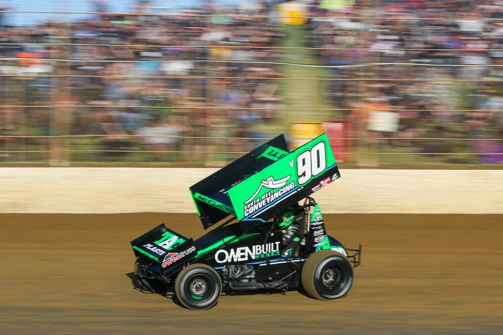 Race: A large crowd is expected at Warrnambool's Premier Speedway for the Easter Sprintcar Trail finale on Sunday with local drivers including Corey McCullagh in contention. Picture: Morgan Hancock