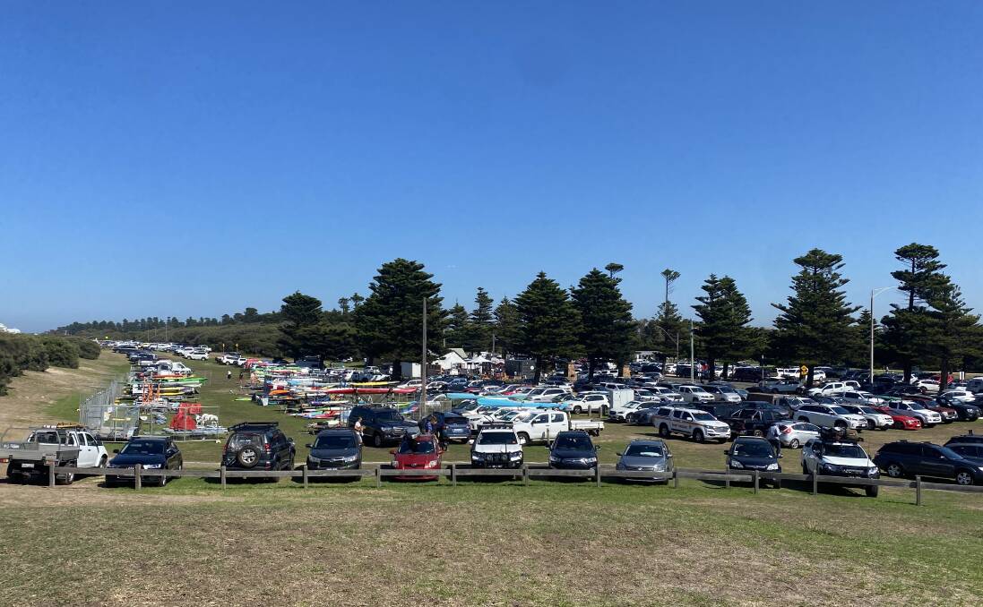Full: Warrnambool's Pertobe Road was jam-packed with cars and spectators as the Victorian Senior Surf Life Saving Championships and the Warrnambool Lawn Open Tennis Tournament attracted close to 2000 competitors. 