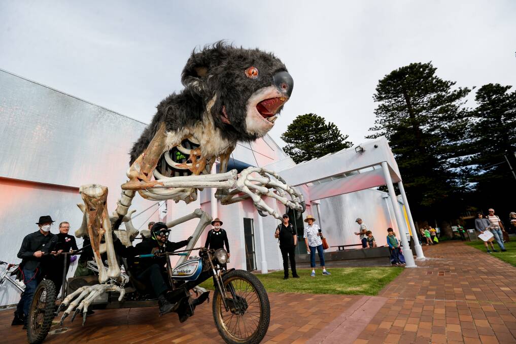 Powerful: Extinction Rebellion's four-metre-high shouldering koala was a strong focal point at Saturday's Warrnambool Wants Action Climate Rally. Picture: Anthony Brady