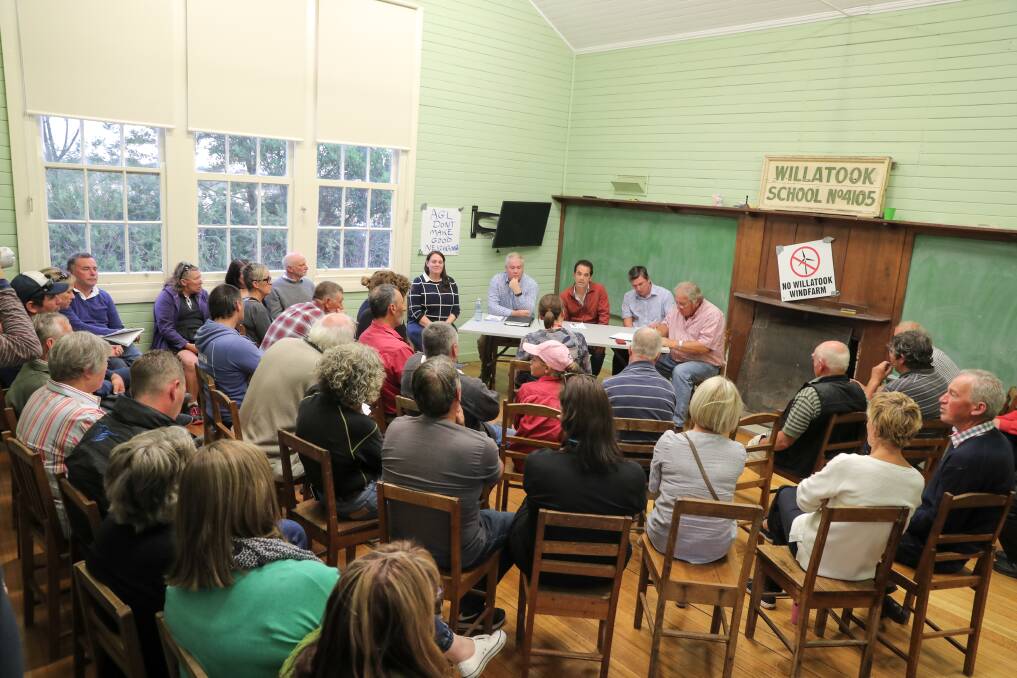 Consultation: Renewable energy project representatives met with residents to discuss a proposed windfarm at Willatook. Picture: Rob Gunstone