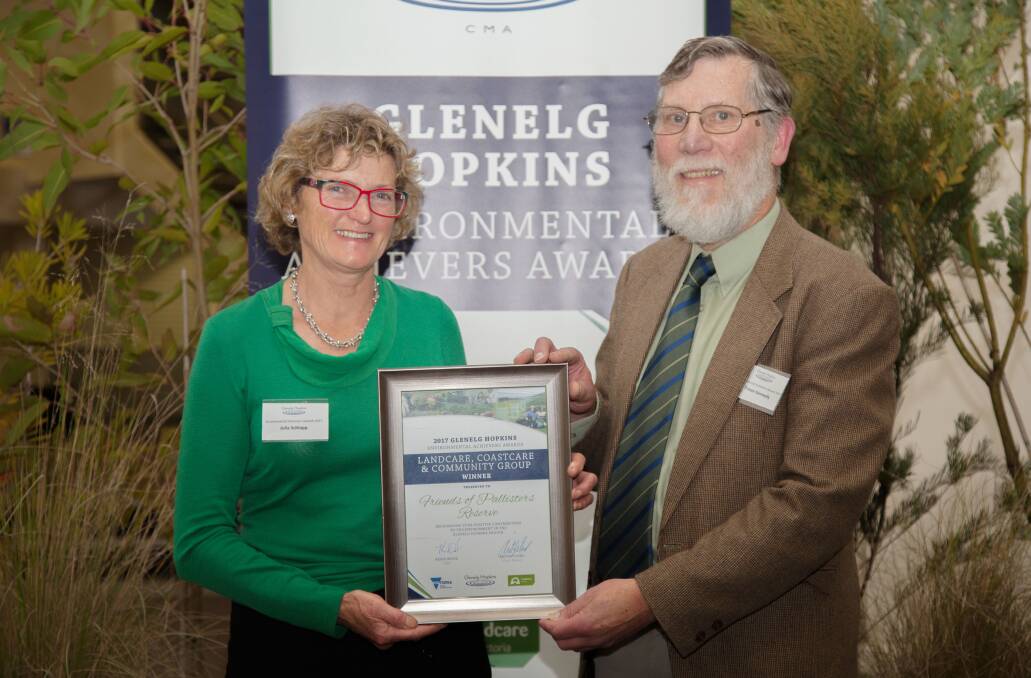Winner: Friends of Pallisters Reserve co-leader Julia Schlapp and treasurer Trevor Kennedy with the regional environment award.