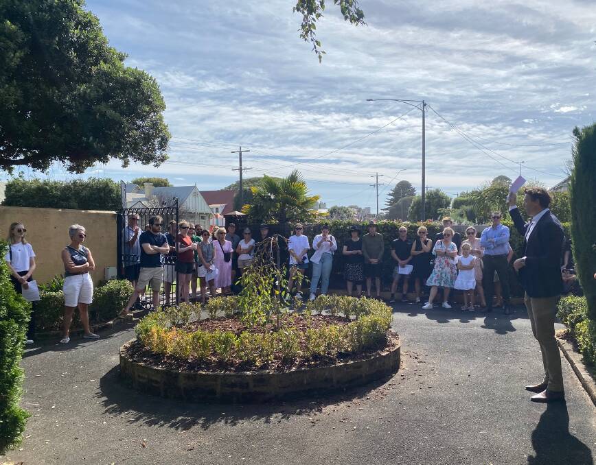 About 75 people watched on as a period home at 12 Jamieson Street was auctioned for $1.4 million on Saturday. Picture by Madeleine McNeil