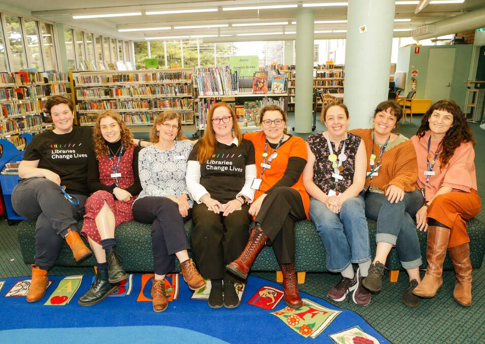 Warrnambool Library staff Zoe Danman, Jessica Benter, Julie Smith, Julie Murnane, Marcela Russnak, Leigh Higgins, Cassie Carroll and Kerrie Nicholson on the final day at the original library site before moving to the new facility. Picture by Anthony Brady