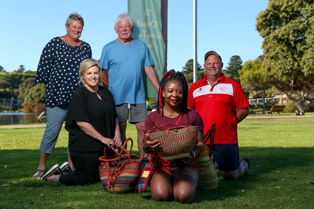 Helping: Kylie Brookes, Nita and Hayden Hill, Anthony Dowd and Teremayi Manozho (front) are looking forward to the Good Friday market at Lake Pertobe. Picture: Chris Doheny