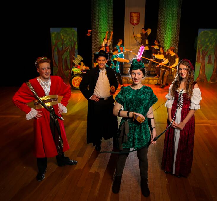 Theatre: Brauer College students Kynan Kelson, 18, Josh Bartlett, 17, Lily Henderson, 17, and Monique Jones, 16, rehearse the college's production of Robin Hood. Picture: Rob Gunstone