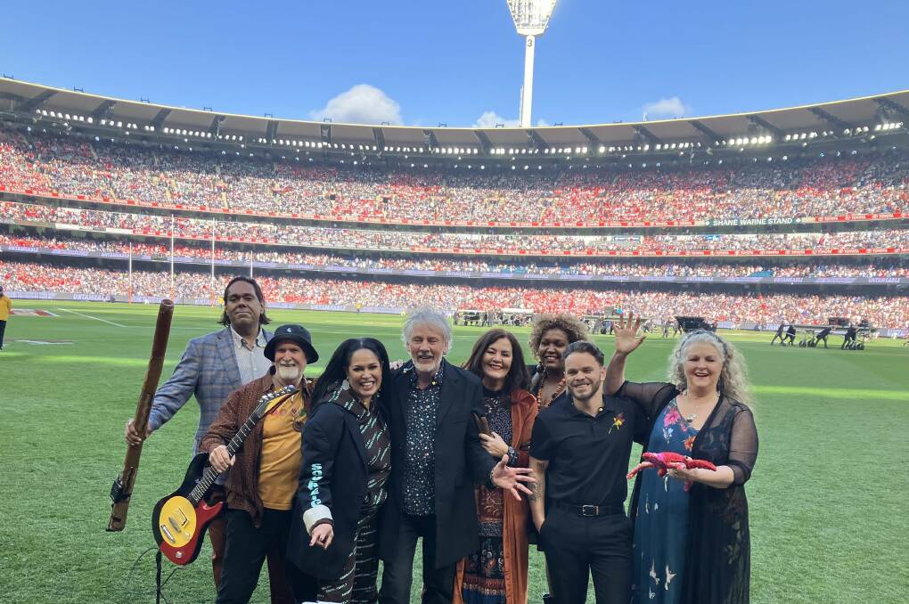 Australian musicians Goanna and Friends at the MCG on Saturday where the band were part of the half-time entertainment. Picture by Goanna Arts