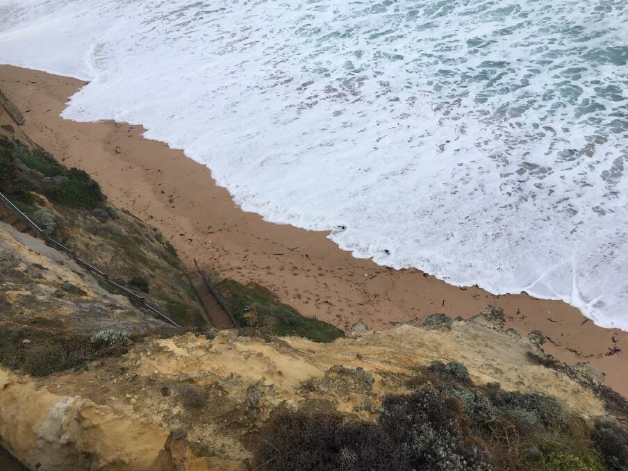 Scenic: A photo taken at Gibson Steps on Sunday at 1pm. It is one of five Great Ocean Road sites that has been closed to the public since Friday, due to high seas and wild conditions. Picture: Parks Victoria