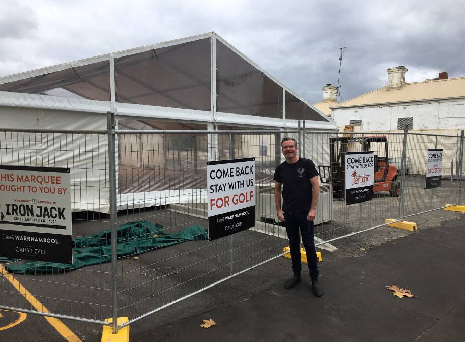 Gearing up: The Cally hotel has its biggest May Races marquee yet which will be ready for race goers to party the nights away throughout the carnival. Pictured is publican Lucas Reid who is excited about the upcoming event. Picture: Madeleine McNeil