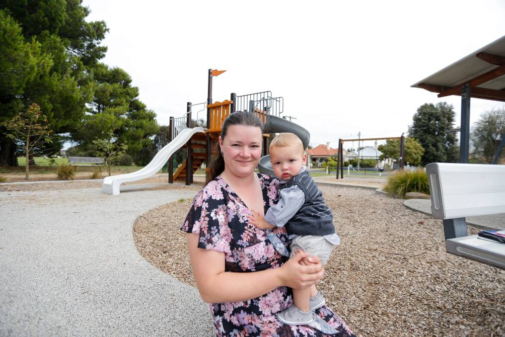 Struggle: Garvoc's Wavealee Laird sent son Kaedan, 13 months, to three different locations, including Hamilton - 110 kilometres away, due to challenges accessing daycare in Warrnambool. Pictures: Anthony Brady.
