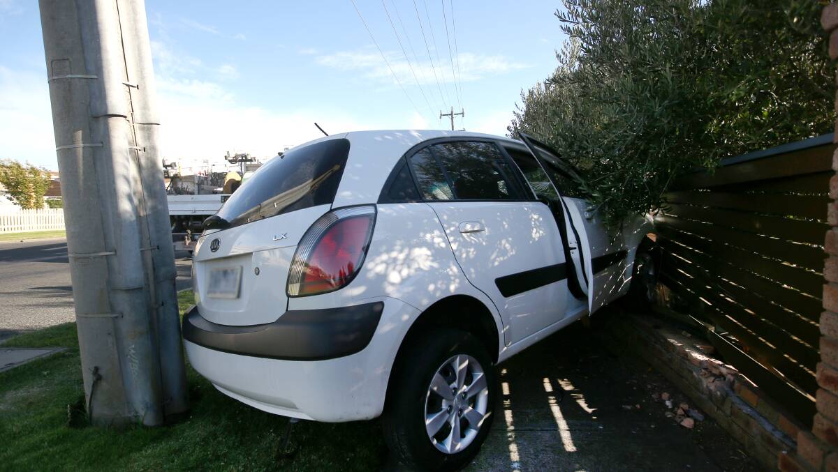 Lucky escape: A female driver avoided injury after swerving to miss a car and hitting a fence in McKiernan Road, Warrnambool. Picture: Amy Paton 