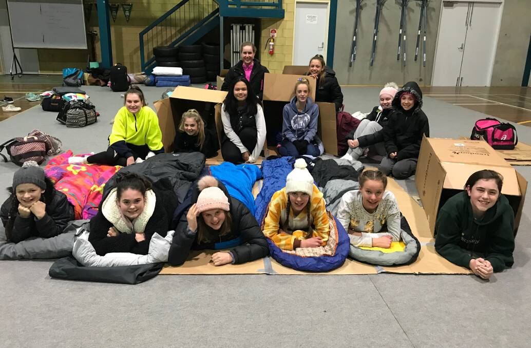 Action: Mercy Regional College students slept rough as part of the St Vincent de Paul winter sleepout to raise awareness of the growing issue of homelessness. 