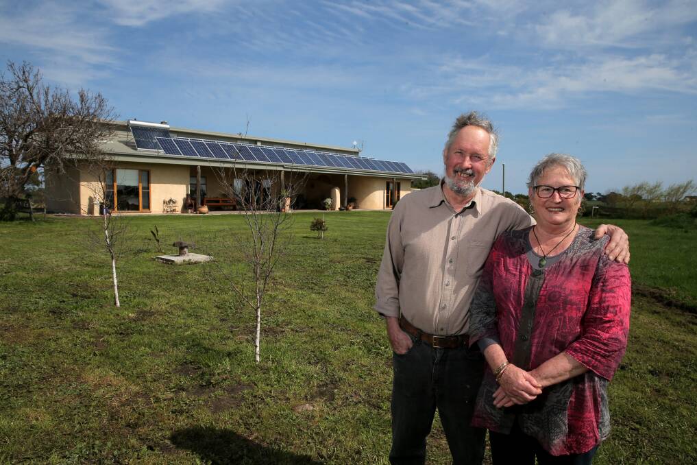 Green: Tina Stubbs, pictured with her husband Arthur at their straw bale house, is starting a new environmental and sustainability festival to be held in Koroit in November next year. Picture: Rob Gunstone
