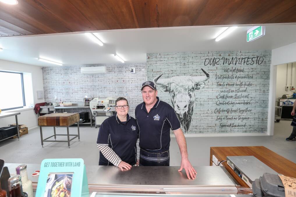New era: Lucas Brothers Butchers owners Tracey and Pete Harris in their new Warrnambool store which opened on Monday. Picture: Christine Ansorge