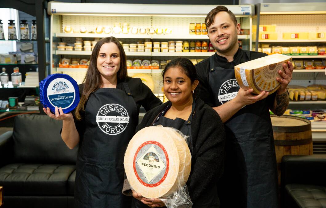 Cheese World re-opens its doors on Wednesday after more than two years due to COVID-19. Staff members Emma Moloney, Christina Atkinson and Ben Heard are excited about its return. Picture by Chris Doheny