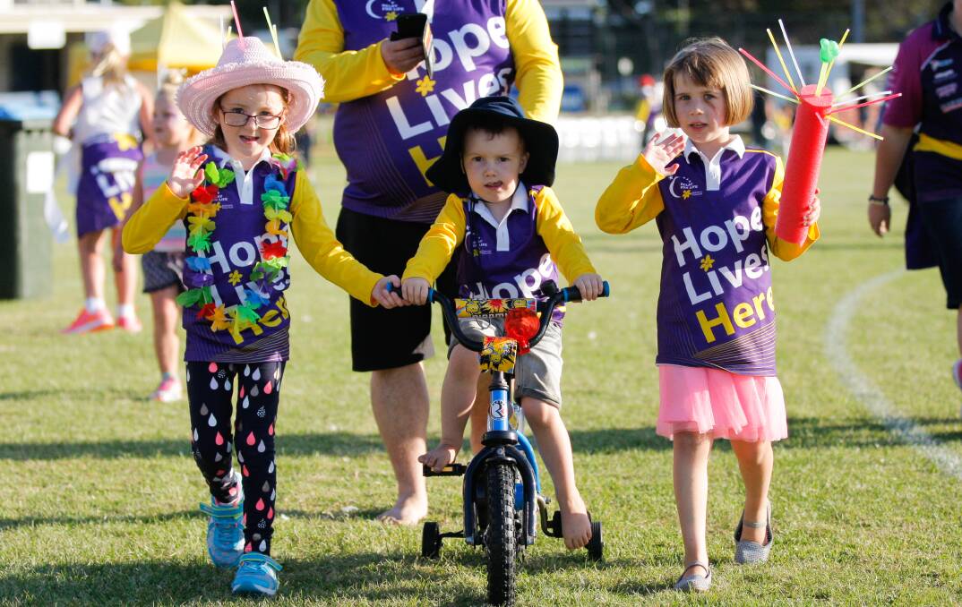 Great cause: Mia Borthwick, 5, Tyler Haworth, 3 and Lillian Jellis, 5, of Warrnambool during at last year's Relay for Life at Deakin University. Picture: Morgan Hancock