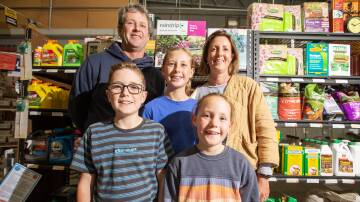Warrnambool's Bells Garden Centre is under new ownership with Adam and Laura Main purchasing the business. They're pictured with children Sadie, 12, Billy, 10, and Poppy, 8. Picture by Eddie Guerrero
