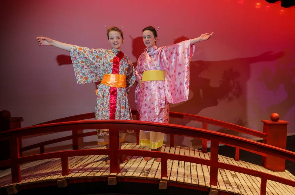 Action: Maisie Rentsch and Elanora Williams prepare for The Mikado which begins on Thursday and runs until Saturday at the Lighthouse Theatre. Picture: Morgan Hancock