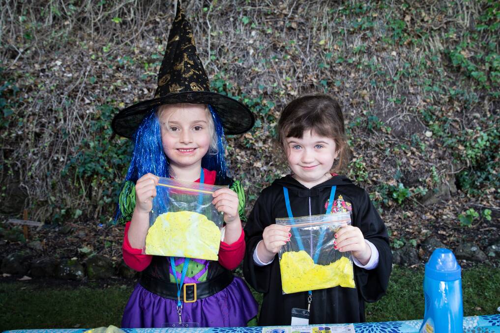 Fun: Sophia Clifton, 6, and Tilda Allberry, 6, enjoy making slime at Flagstaff Hill in the winter school holidays. Picture: Christine Ansorge

