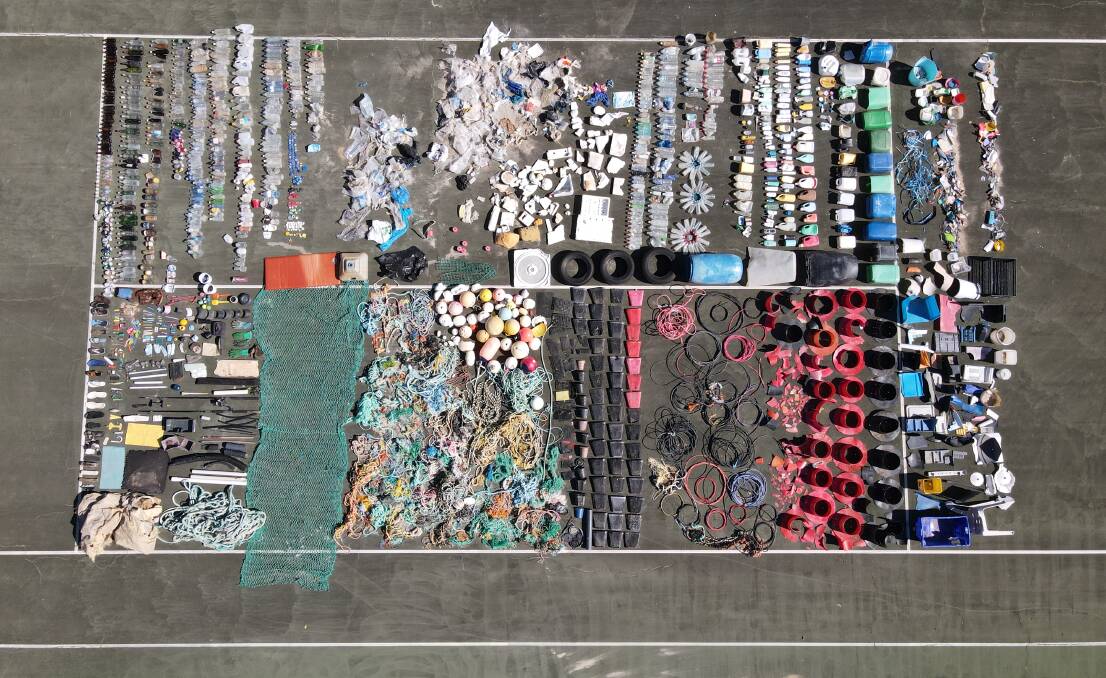 The items collected weighed 426 kilograms and were found along the beach from Warrnambool to Portland earlier this year. The haul was laid out on Tuesday to highlight the issue of offshore litter washing up on our beaches and the need for more regular collections. 