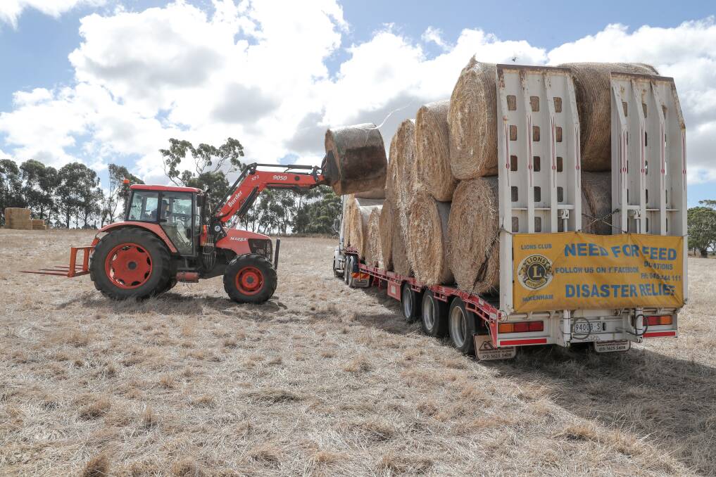 Rolling on: Farmer demand for feed is still strong following the St Patrick's Day fires. Another Need for Feed convoy will arrive in Camperdown on Saturday. Picture: Rob Gunstone