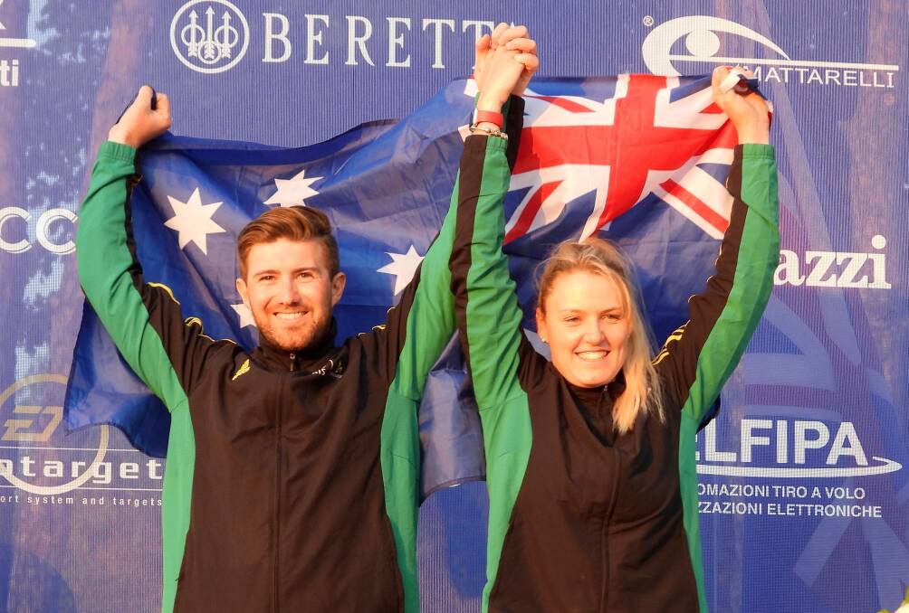 AUSSIE PRIDE: Tom Grice and Penny Smith teamed up to win a bronze medal for their country at the ISSF world championships in Italy.