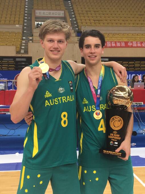 GOLDEN MOMENT: Warrnambool basketballers Liam Herbert and Jay Rantall have won gold for Australia. Picture: Christine Ansorge