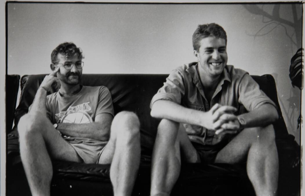 LIFELONG FRIENDS: Lester Pickett and Trevor Gleeson enjoy a laugh in their younger days. The pair remain close mates. Lester spoke to Trevor on Sunday night before the championship-winning Wildcats flew back to Perth from Melbourne.