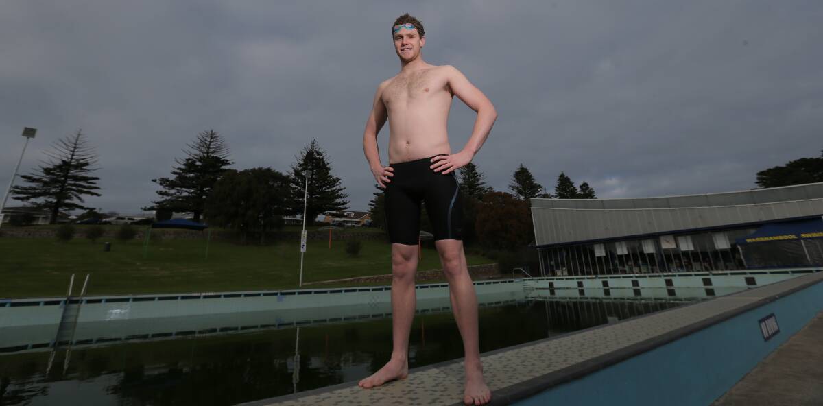 MAKING A SPLASH: American-based swimmer Isaac Jones is enjoying a rare trip home to Warrnambool. Picture: Vicky Hughson
