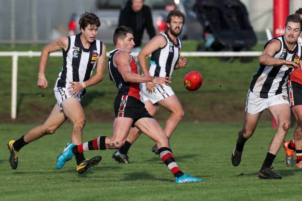 ROUND SIX: Tim McIntyre drives Koroit forward during their convincing home-ground win at Victoria Park. Picture: Rob Gunstone