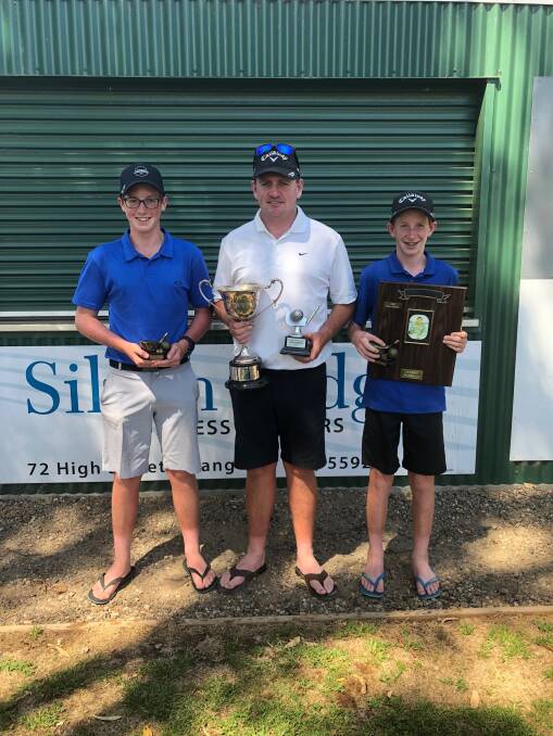 FAMILY FUN: The Beasleys - George, 15, dad Phil and Fred, 13, - made their mark in the Terang Golf Club championships which finished on Saturday. 