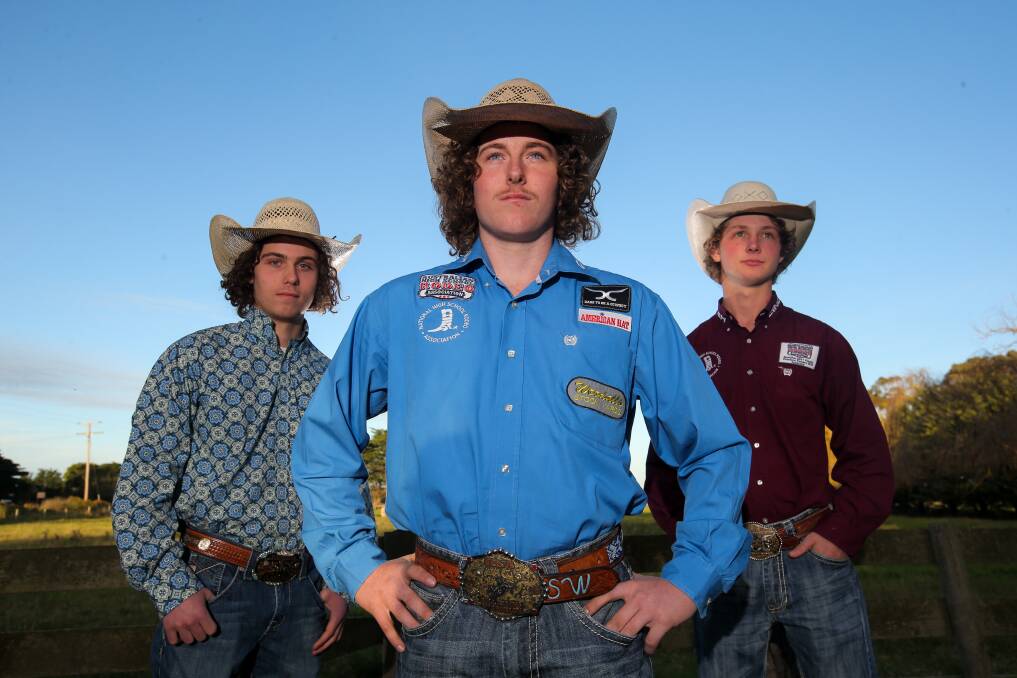 COWBOY CALLING: Jack Woodall, Sam Woodall and Joe Down will compete in the USA national high school finals rodeo in America in July after qualifying via an Australian competition. Picture: Rob Gunstone