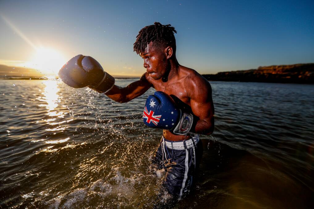 PACKING A PUNCH: Commonwealth Games boxer Brian Agina, who grew up in Africa, is seeking asylum in Australia. He is living in Warrnambool and making the most of life on the coast. Picture: Morgan Hancock