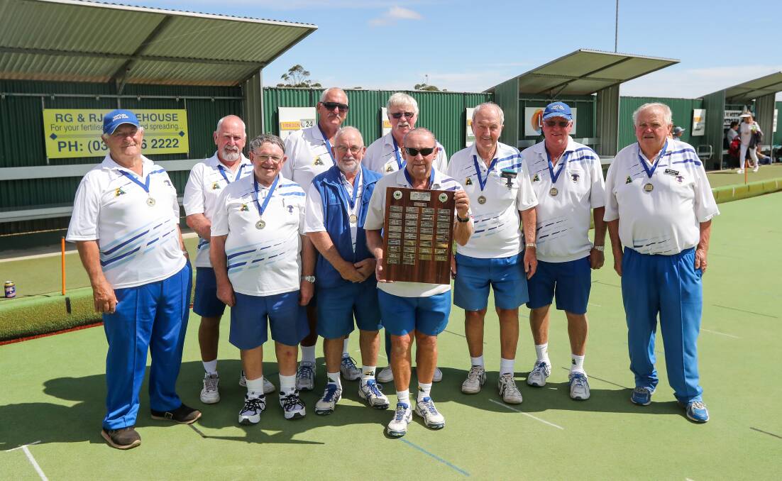 PROUD AS PUNCH: Mortlake took out the over 60s competition at Timboon Bowls Club on Tuesday after beating Cobden in the decider. Picture: Morgan Hancock 