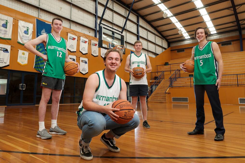 LONG-TIME MATES: Warrnambool teenagers Liam Stow, Tom Sell, Liam Osborne and Austin Steere are ready to hit the court for the seaside junior basketball classic. Picture: Rob Gunstone