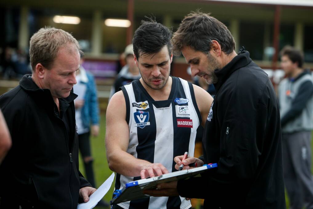 MAKING THE RIGHT CALLS: Camperdown coach Phil Carse was thrilled with how the Magpies adapted to the wet and windy round one conditions. Picture: Rob Gunstone