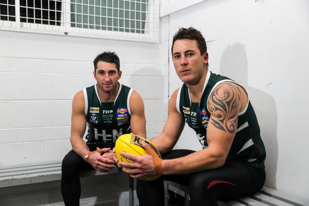 OUR TIME: Hampden captains Tim McIntyre and Sam Cowling are excited to lead the Bottle Greens out against Bendigo. Picture: Rob Gunstone
