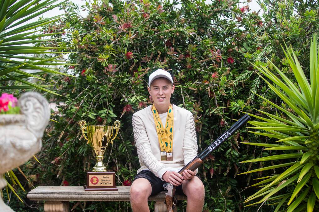 THE SPOILS: Noorat Gun Club member Matt Molan has enjoyed a fruitful 2018, winning an International Clay Target Shooting Federation junior world title and being crowned Corangamite Junior Sportstar of the Year. Picture: Christine Ansorge