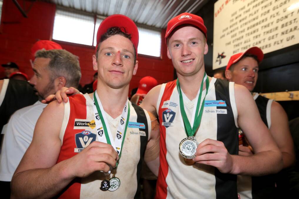 SAINT-SATIONAL: Levi Nagorcka and Willem Drew, who was drafted to AFL club Port Adelaide, won best-on-ground medals for their performances in the 2016 Hampden league grand final. Picture: Rob Gunstone